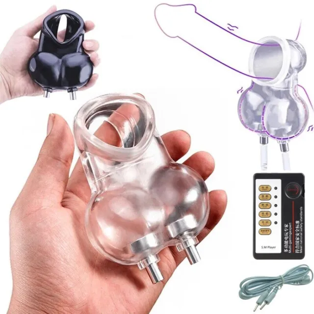 Male E-Stim Ball Stretcher Chastity Cage Scrotum Testicle Delay Ejaculation Ring 3
