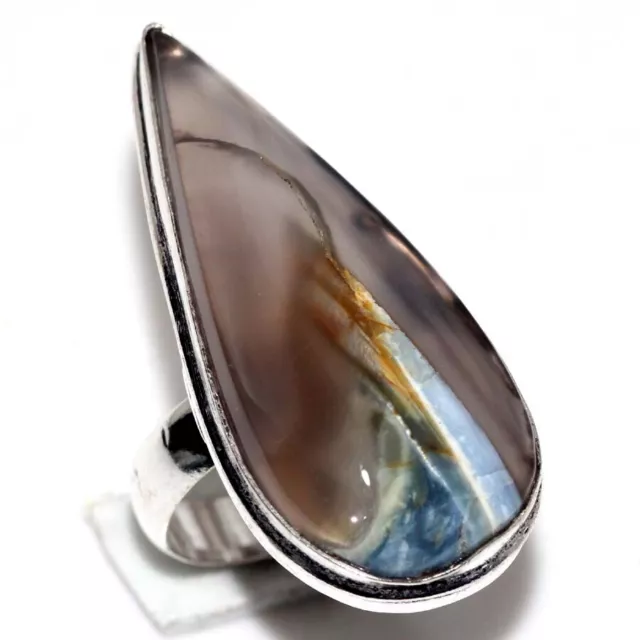 925 Silver Plated-Botswana Agate Ethnic Ring Jewelry US Size-6.5 JW