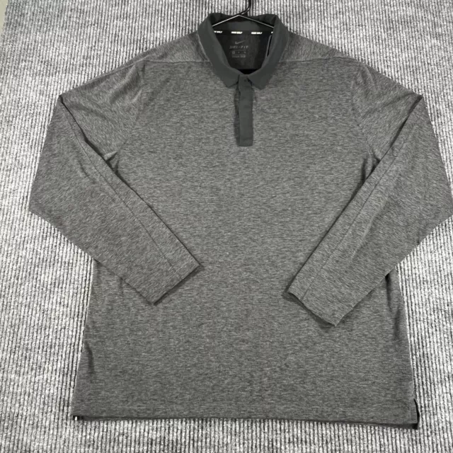 Nike Dri-Fit Mens XL Extra Large Black Long Sleeve Golf Polo Shirt Lightweight