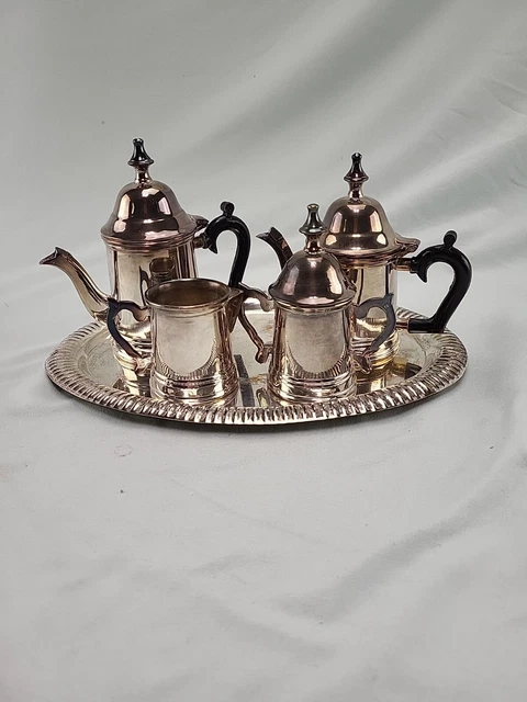 Vtg International Silver Co Child's Silver Plated Handmade India Tea Set 5 Pc