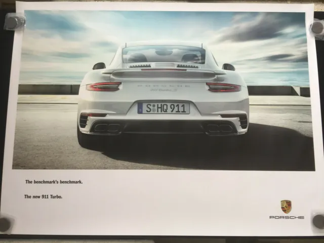 Porsche Official 991 911 Turbo S Coupe Showroom Poster Rear View 2016 New.