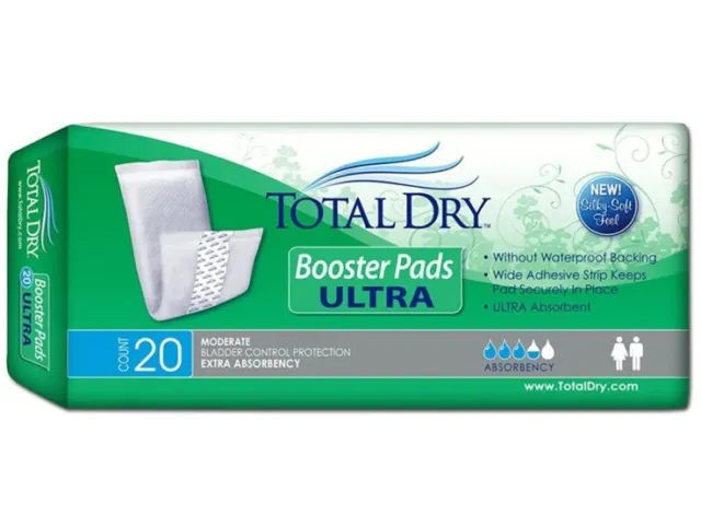 TotalDry Ultra Booster Incontinence Pads for Women & Men, Extra-Absorbent, New