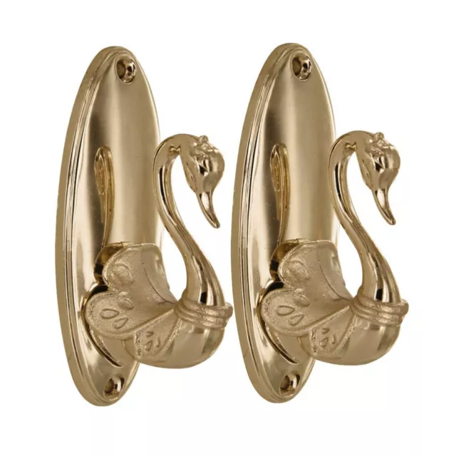 1 Pair of Golden Vintage Swan Style Drapery Curtain Holdbacks Tieback Hooks
