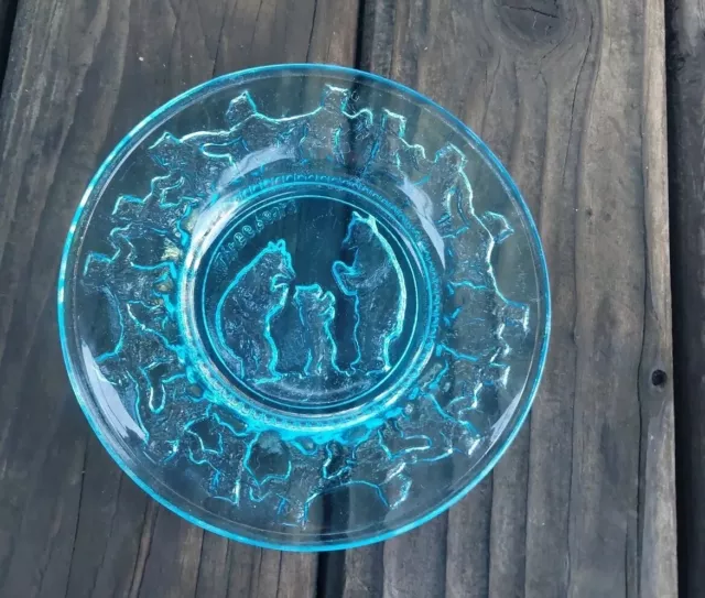 Vintage Saucer Plate Hey Diddle Diddle Tiara Glass Etched Design Baby Blue Clear