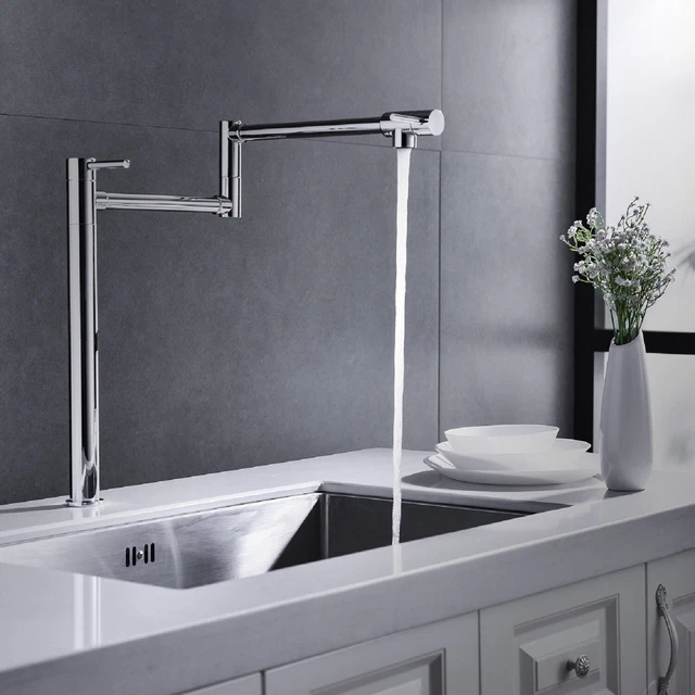 Kitchen Faucet with Extended Pot Filler Sleek Folding Design