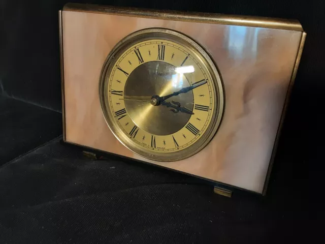 Vintage 50's/60s Faux Onyx & Brass "Metamec" Mantel / Table Clock
