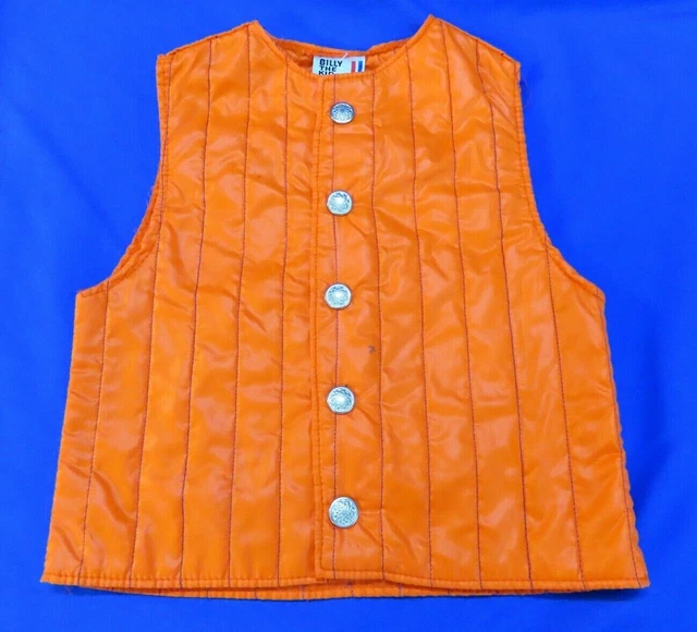 Vintage BILLY THE KID Orange Blaze BOYS QUILTED VEST Hunters Hunting SNAP-UP 4