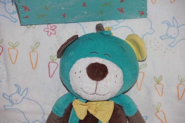 Doudou Sauthon Ours Paddy Bleu Marron Blanc Jaune 40 Cm 3