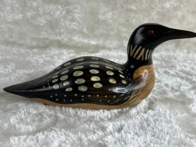 Hand Carved and Painted Wood Loon signed 1996