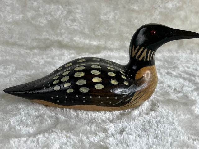Hand Carved and Painted Wood Loon signed 1996