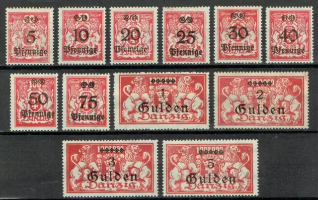 Freie Stadt Danzig , Guldenprovisorien, Minr 181 - 192 , ungebr Falzrest Lot 54