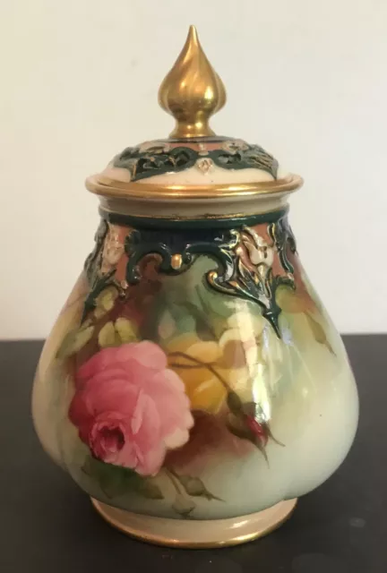 Beautiful Royal Worcester Potpourri Vase & Cover Hand Painted with Hadley Roses