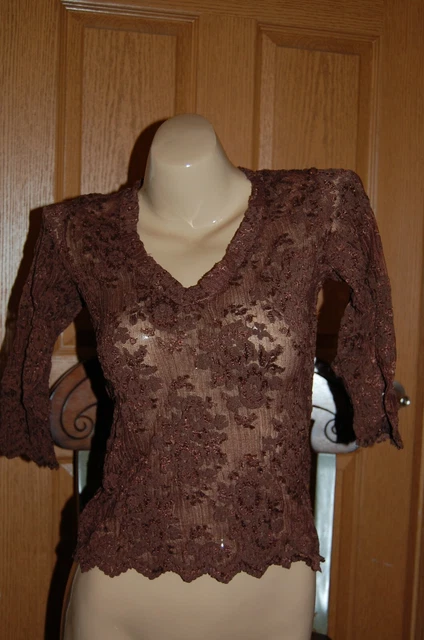 Victoria's Secret vintage v-neck lace top blouse m moda int'l sheer sexy