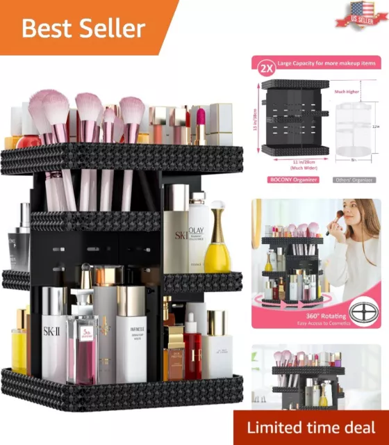 Extra Large 360-Degree Spacious Black Makeup Organizer - 7 Adjustable Layers