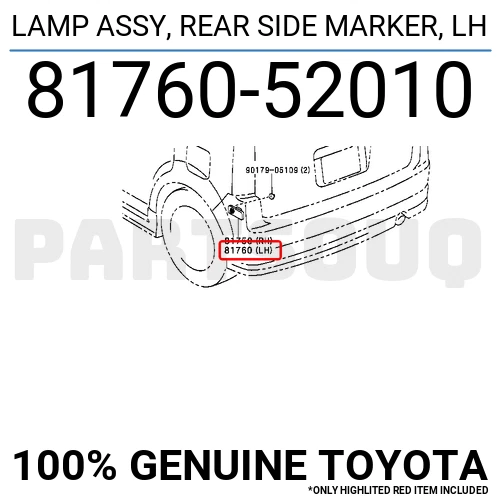 8176052010 Genuine Toyota LAMP ASSY, REAR SIDE MARKER, LH 81760-52010 OEM