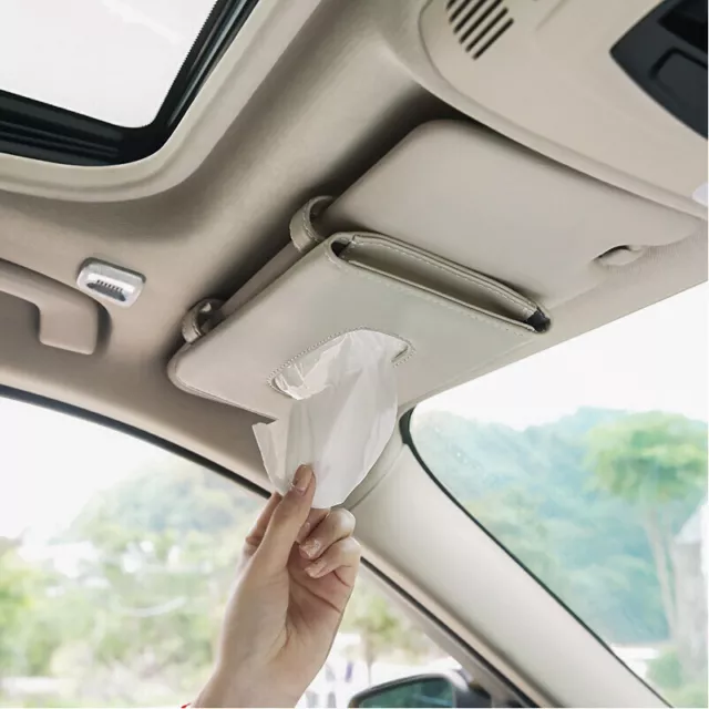 Auto Accessories Holder Paper Napkin Clip Leather Car Sun Visor Tissue Box Beige