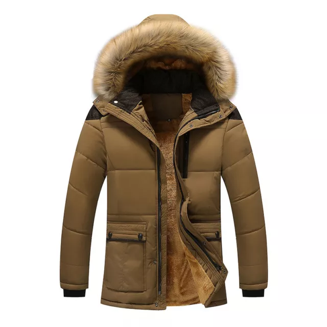 Mens Coat Warm Fleece Jacket Fur Collar Thick Winter Outwear Padded Hooded Parka