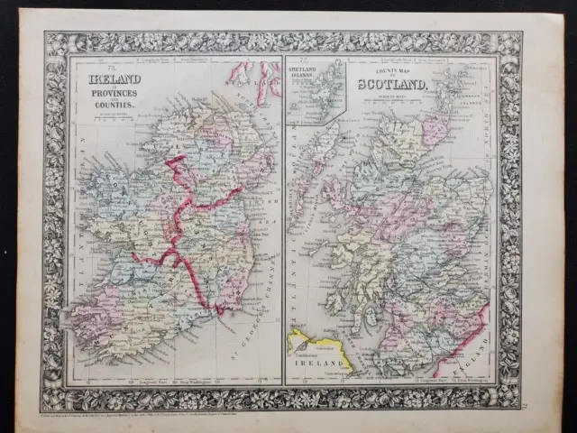 1860 Mitchell Map Ireland and Scotland - Original Antique