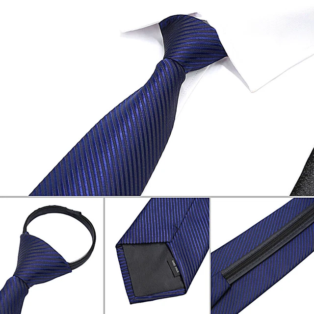 Mens Fashion Pre-Tied Zipper Lazy Tie Striped Formal Wedding Party Necktie LOT
