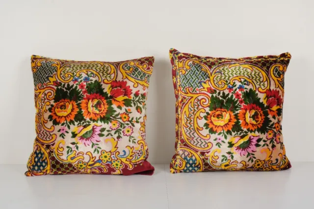 Set of Two Bohemian Floral Velvet Matching Pillow Case, Pair Velvet Cushion