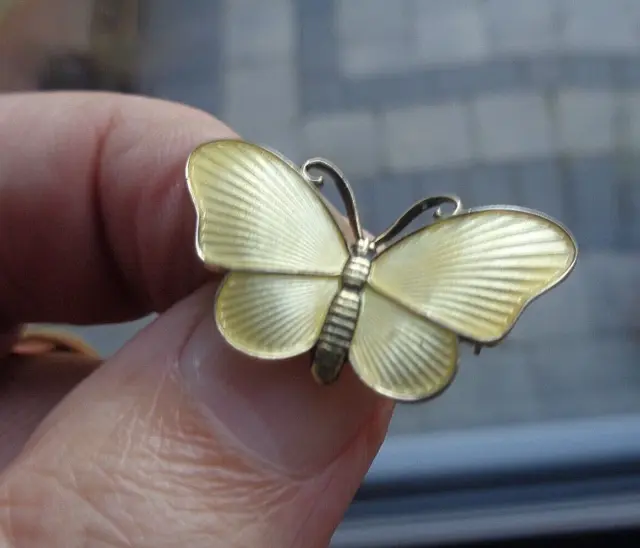 Norwegian Sterling Silver Yellow Enamel Butterfly Brooch - Ivar Holt Norway 2