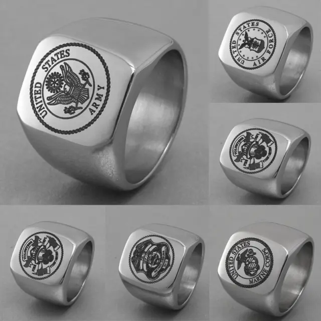 USA Military Ring United States Marine Corps US Army Men Signet Stainless New