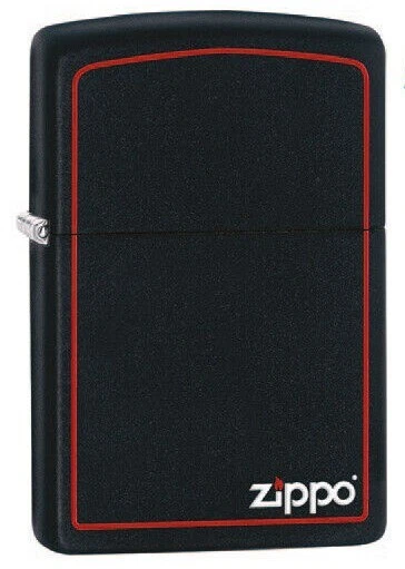 Zippo Black Matte Lighter ** / Logo / Border / New In Box **