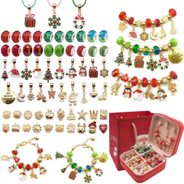 Girls Bracelet Making Kit Beads Jewellery Christmas Charms Pendant Set DIY Kids