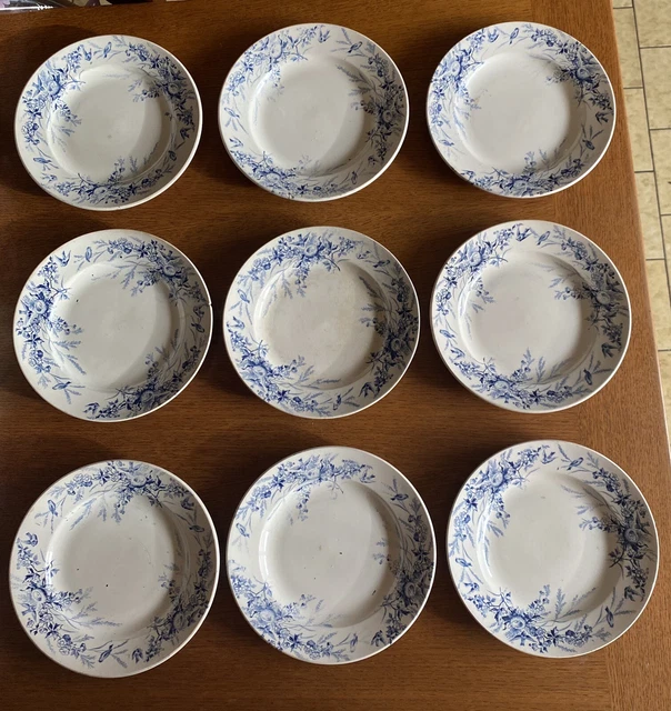 Lot De 9 Assiettes Dinette Anciennes Creil & Montereau - Breton, Creuses Et Plates