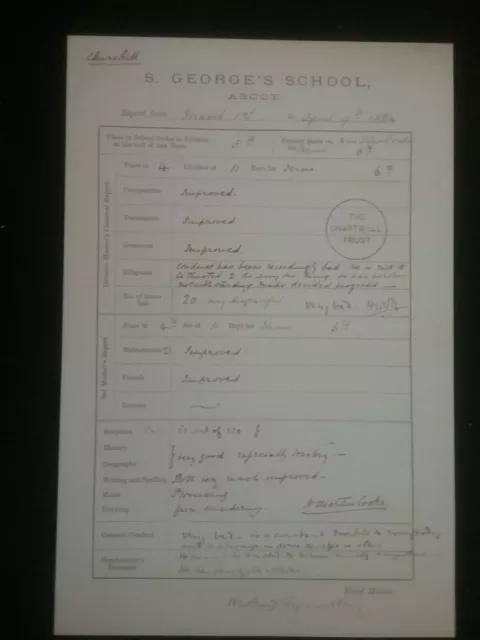 1884 Young Winston Churchill's School Report "Bad Behaviour From Young Winston"