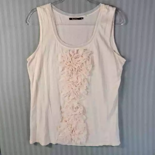 Nic + Zoe Tank Top Size XL Pink silk linen blend ruffle Front Knit Scoop Neck