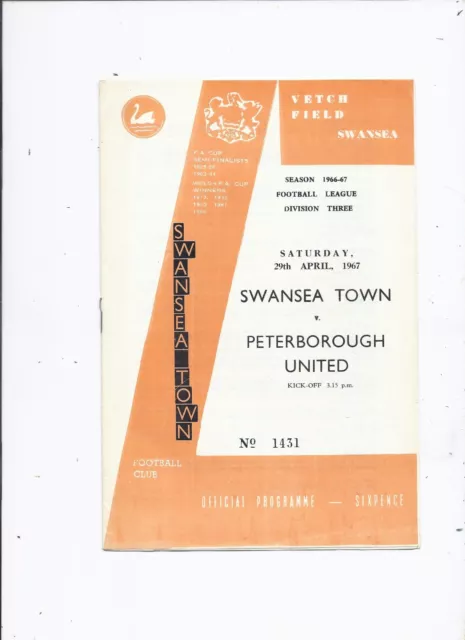 Swansea City v Peterborough United 29 April 1967