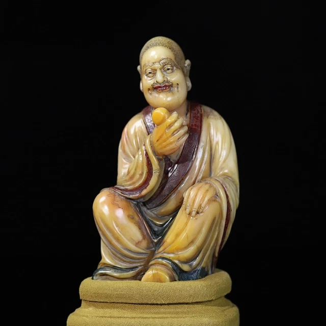 Chinese Exquisite Handmade Lohan carving Shoushan Stone Statue