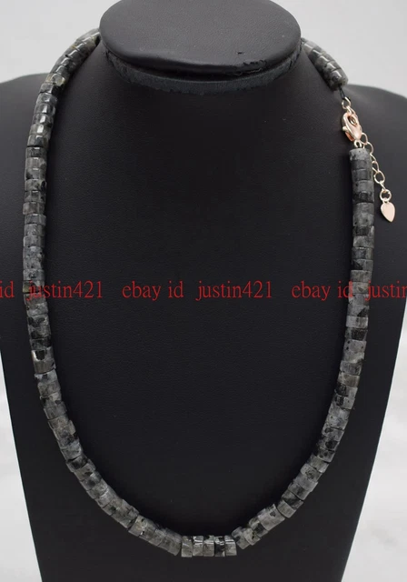 Natural 3x6mm Black Labradorite Smooth Rondelle Gemstone Beads Necklace 18" AAA+