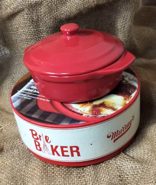 Murray's Brie Baker Red Enamelware  Casserole/Cheese Dish