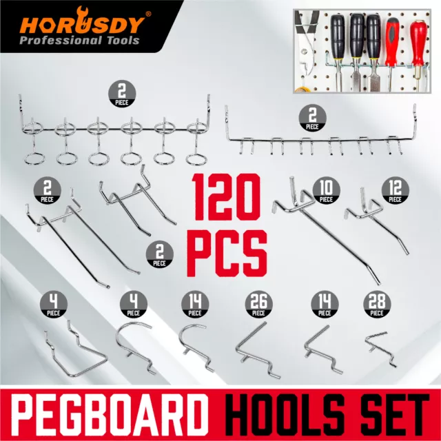 120 Pc Pegboard Hook Assortment Kit Storage Shop Garage Organizing Tools Hanger