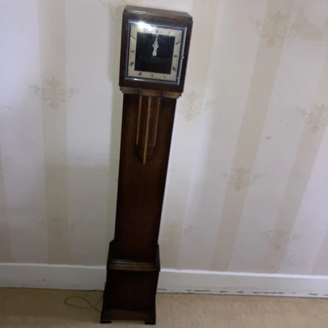 1920S ART DECO Grandmother Clock. Smiths British Made. Oak Case