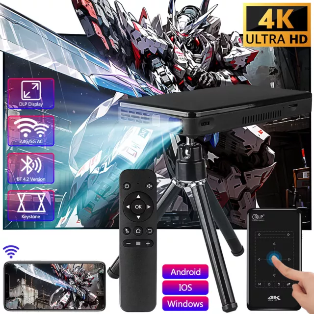 HD 4K Smart DLP Mini Projector Android WiFi Bluetooth 1080P 8G Home Theater HDMI