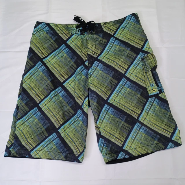 Oakley Mens Board Shorts Swim Trunks 10" Inseam Stretch Striped Green Black 36 Oakley Mens Board Shorts Swim Trunks 10" Inseam Stretch Striped Green Black 36