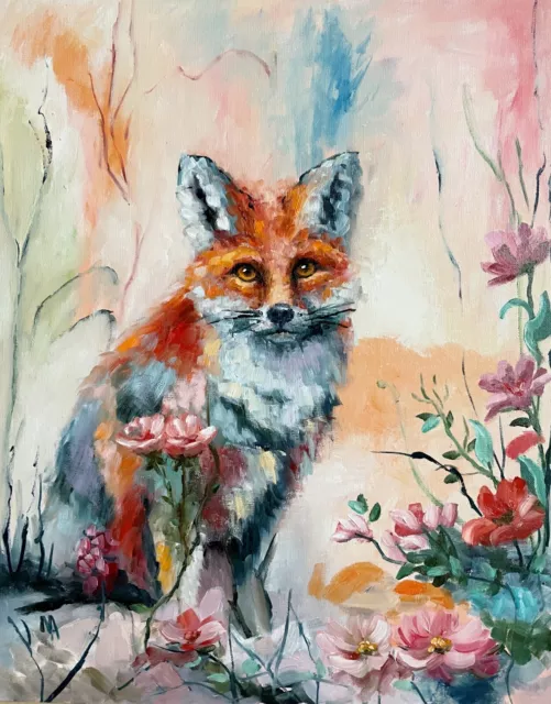 Original fantasy a fox oil painting on canvas board.Unframed.20'' x 16''