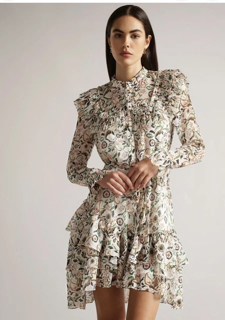 BNWT TED BAKER Star Lace Ruffle Mini Dress In Pink Size UK 6 8 10