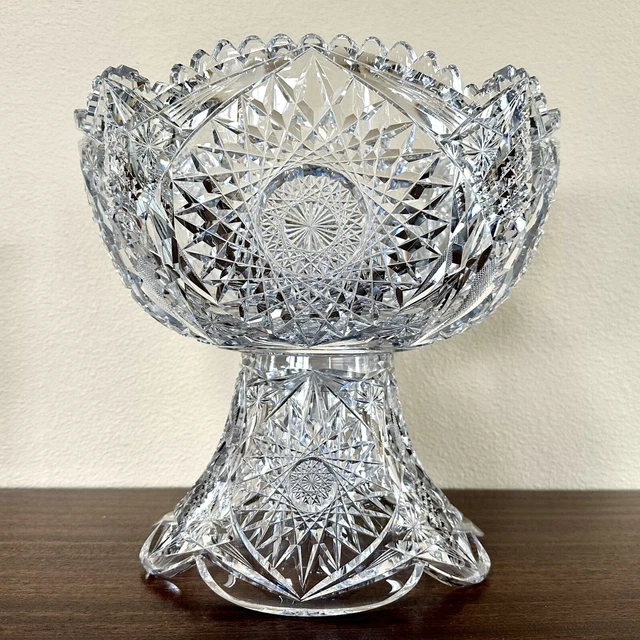 American Brilliant Period ABP Cut Glass 2 Piece Punch Bowl 12"