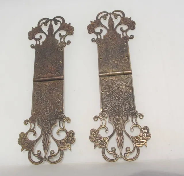 Victorian Brass Hinges Gate Hardware Strap Old Straps Hinge Etched Antique 13"L