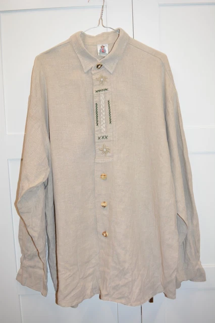 Beige linen  Oktoberfest shirt Bavarian embroidered shirt   Size 44
