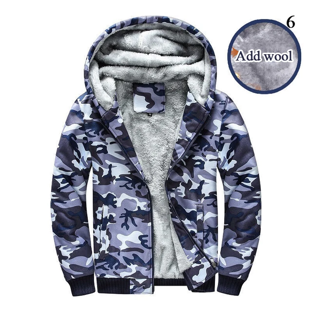 Mens Camo Padded Warm Sherpa Fleece Fur Lined Hoodie Zip Up Winter Coat Jacket