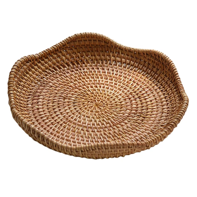 Coffee Table Tray Willow Food Storage Tray Rattan Tray Basket Fruit Snack Plate