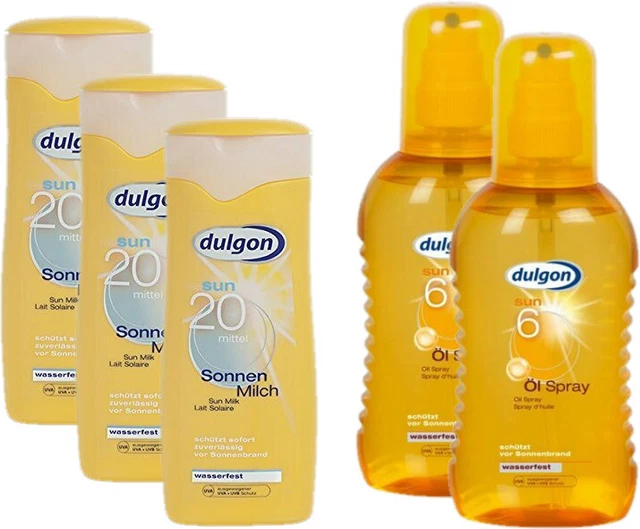 dulgon crema solare set risparmio pacchetto vacanze 3xLSF20 latte 2xLSF6 spray olio