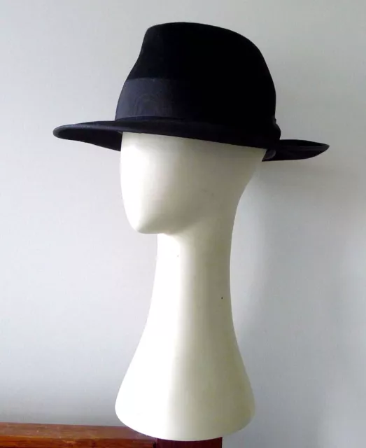 As New Vintage Akubra  'Bogart' 100% Pure Fur Felt & Silk Lined Black Fedora Hat