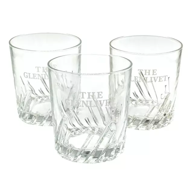 The Glenlivet Scotch Whiskey Old Fashioned Lowball Etched Von Pok 3 Glasses