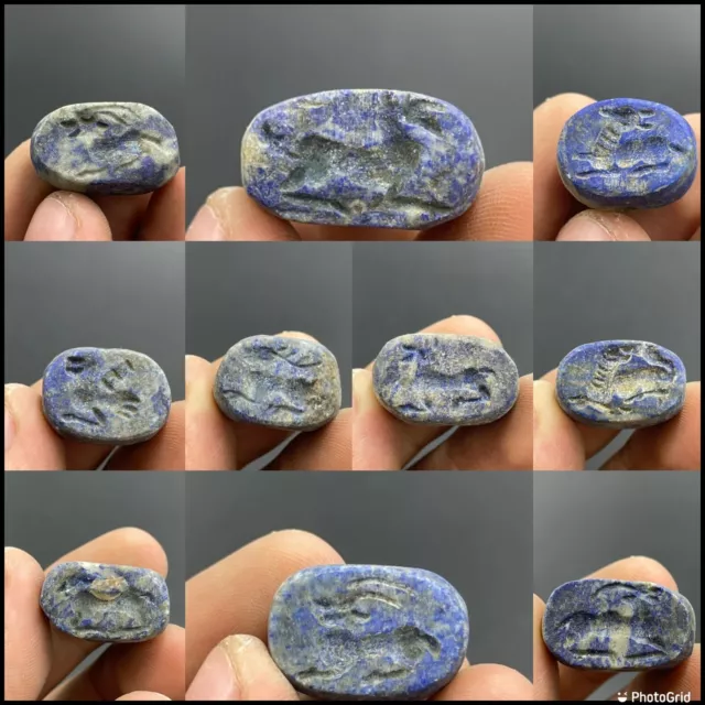 SUPERB Quality near eastern Ancient 10 Lapis Lazuli intaglio seal stamp beads